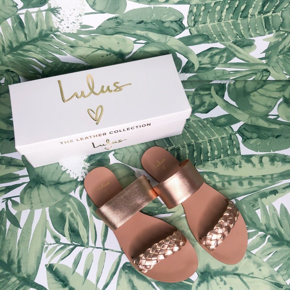 Lulus CAYLEE LEATHER SANDAL ROSE GOLD SLIDE - Picture 4 of 11